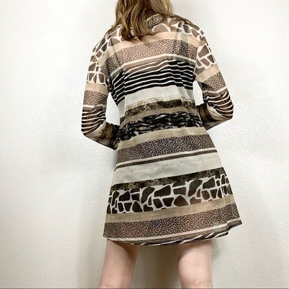 Jess & Jane y2k Style Animal Print Stripe Mesh Cowl Neck Dress - Picture 2 of 7